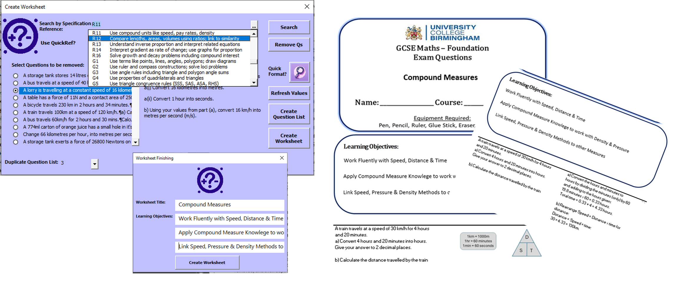 QM Worksheet UI and Example