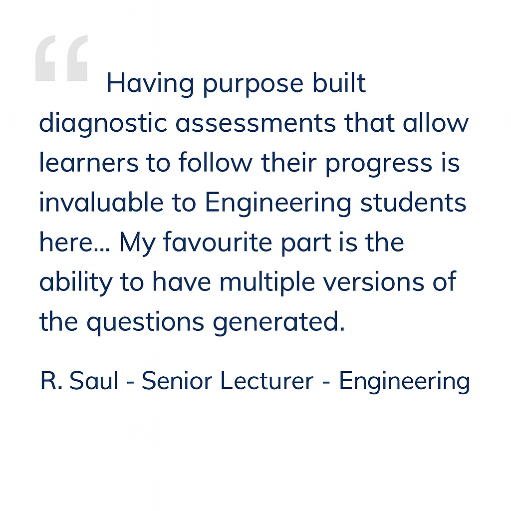 Testimonial from the senior lecturer from the Engineering department.